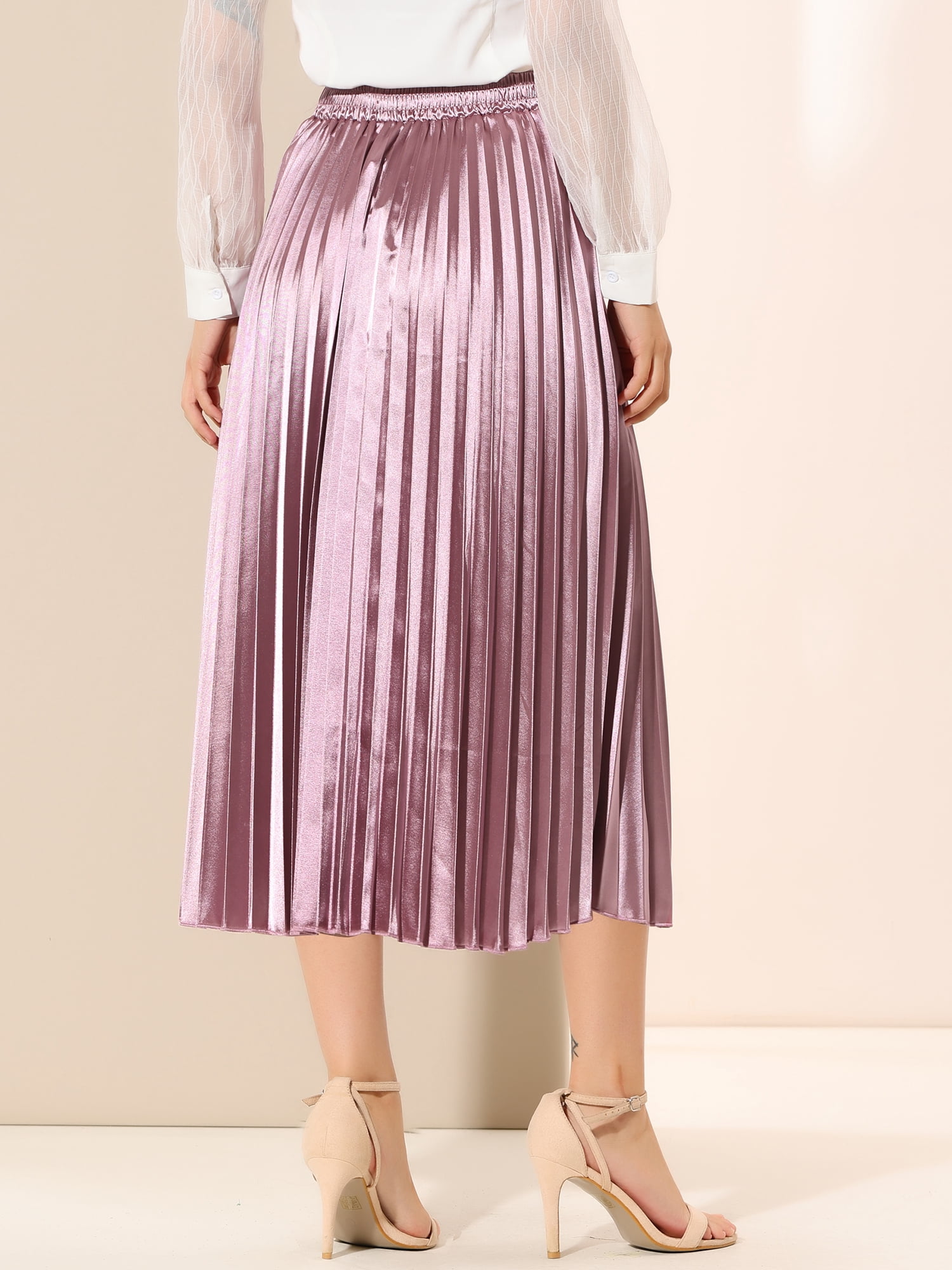 DARING DIVA Women's Midi Length Elastic High Waisted Pleated Skirt 3XL Rose Purple