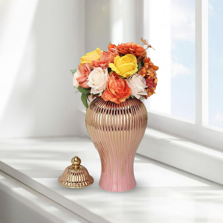 Light Luxury Porcelain Ginger Jar Temple Jar Storage Container Organizer Ceramic Flower Vase for Home Livingroom Bedroom Party Decoration , 20cmx42cm