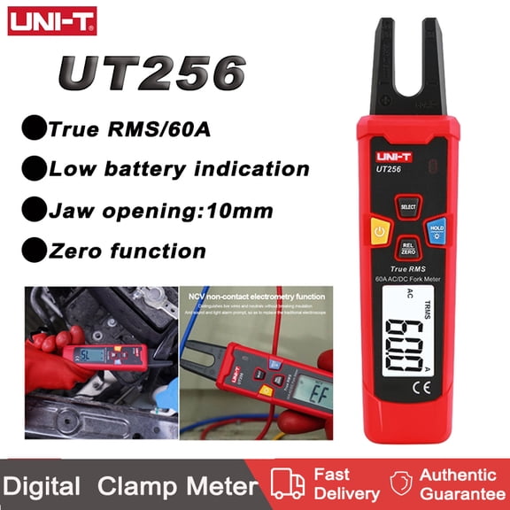 UNI-T UT256 Digital Fork Clamp Meter True RMS Pliers 60A AC/DC Current Automatic Measurement Multimeter LCD Display NCV Tester