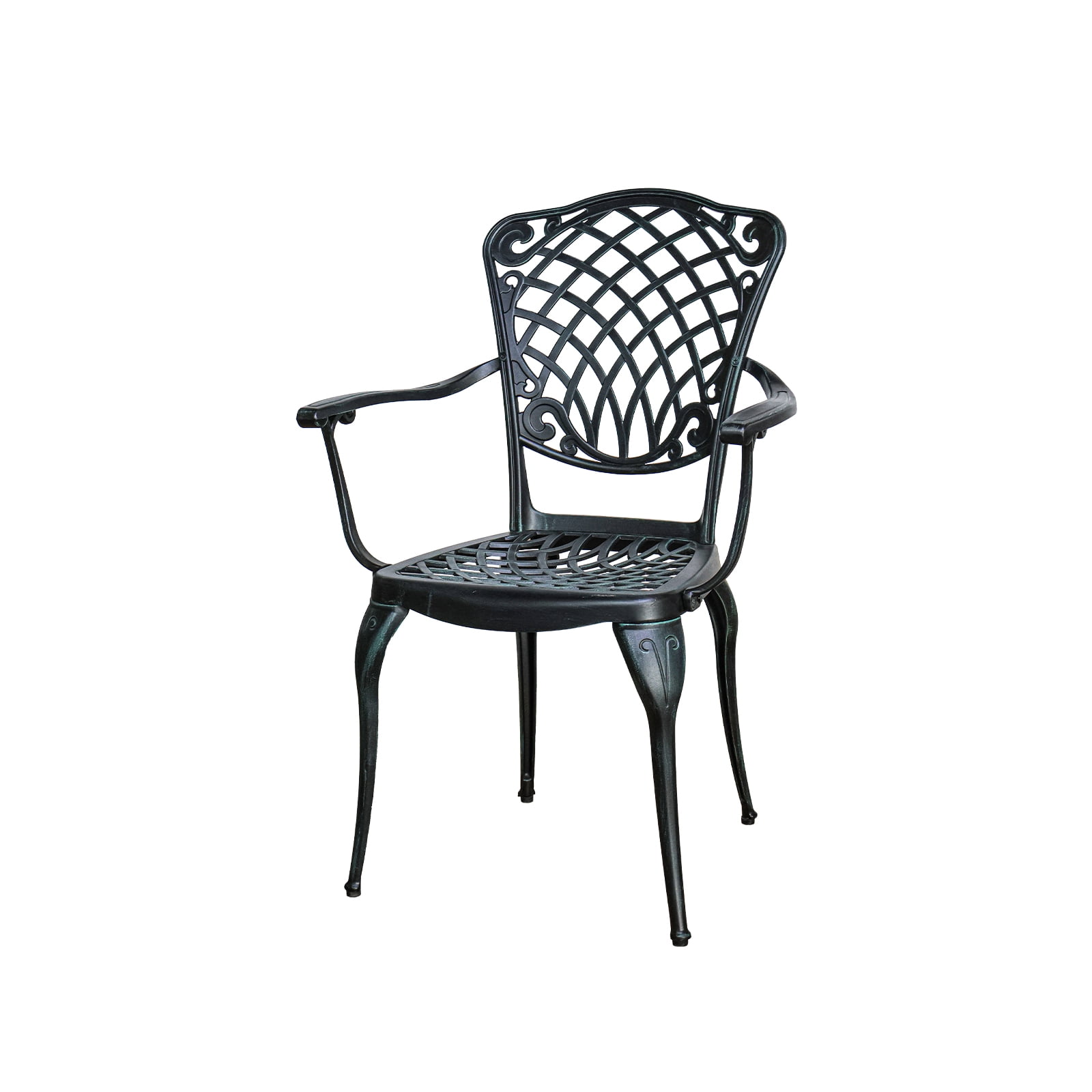 Withniture Cast Aluminum Outdoor Patio Chairs Set of 2, Vintage Green High Back Dining Chairs with Armrests, All-Weather Metal Bistro Chairs for Garden Deck Backyard