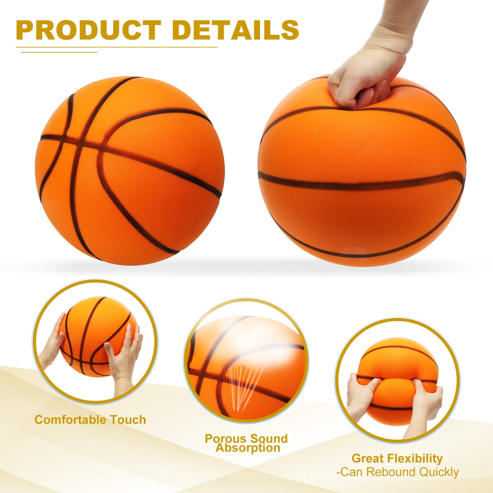 Uxcell Silent Basketball No Noise High-Density Foam Dribbling Indoor Basketball with Net for Quiet Dribbling Orange NO.7