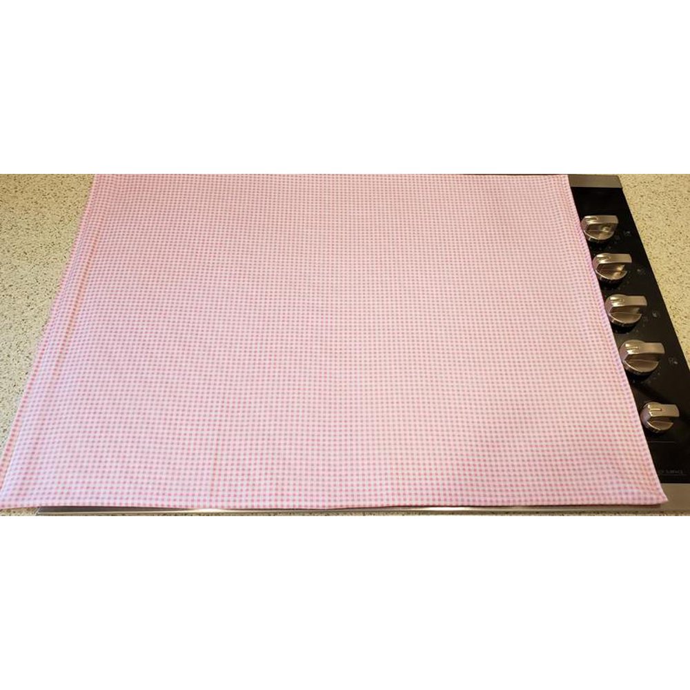 Pink Checked Glass Stove Top / Cook Top Cover & Protector (Gray
