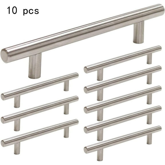 OFEFE 10 PCS Sliver Kitchen Cabinet Handles Brushed Nickel Drawer Pulls -Cabinet Hardware 4in Hole Centers Cabinet Door Handles for Dresser Drawers