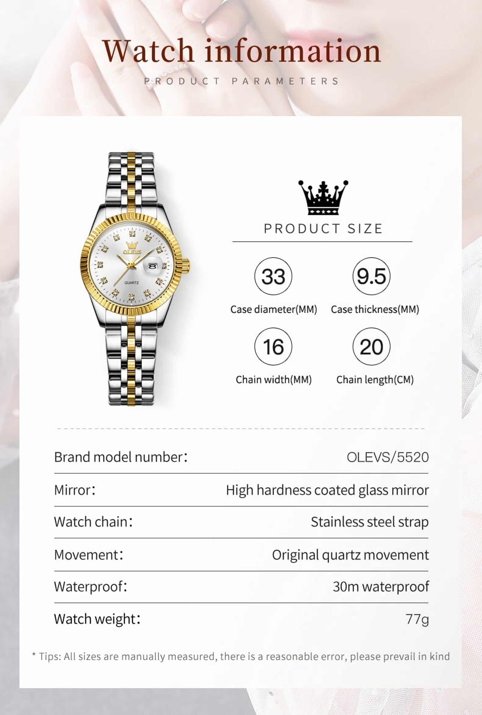 OLEVS Watches for Women Diamond with Date Luxury Female Waterproof Women Wrist Watch Analog Dress Quartz Stainless Steel Ladies Watch Luminous Calendar Women Watch Reloj para Mujer
