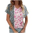 thumbnail image 2 of Fiudx Camisas de Mujer Blusa Superior de Camiseta de Manga Corta con Cuello En V Estampada Informal de Moda para Mujer, 2 of 5