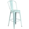 thumbnail image 3 of Emma + Oliver Commercial 30"H Distressed Green-Blue Metal Indoor-Outdoor Barstool w/ Back, 3 of 11