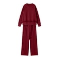 thumbnail image 4 of Costeam Women Crew Neck Long Sleeve Top Wide Leg Pants 2 Piece Outfit Set Soft Stretch Knit Loungewear Tracksuit with Side Pockets Loose Fit Casual Daily Outdoor Bottom Sets, 4 of 6