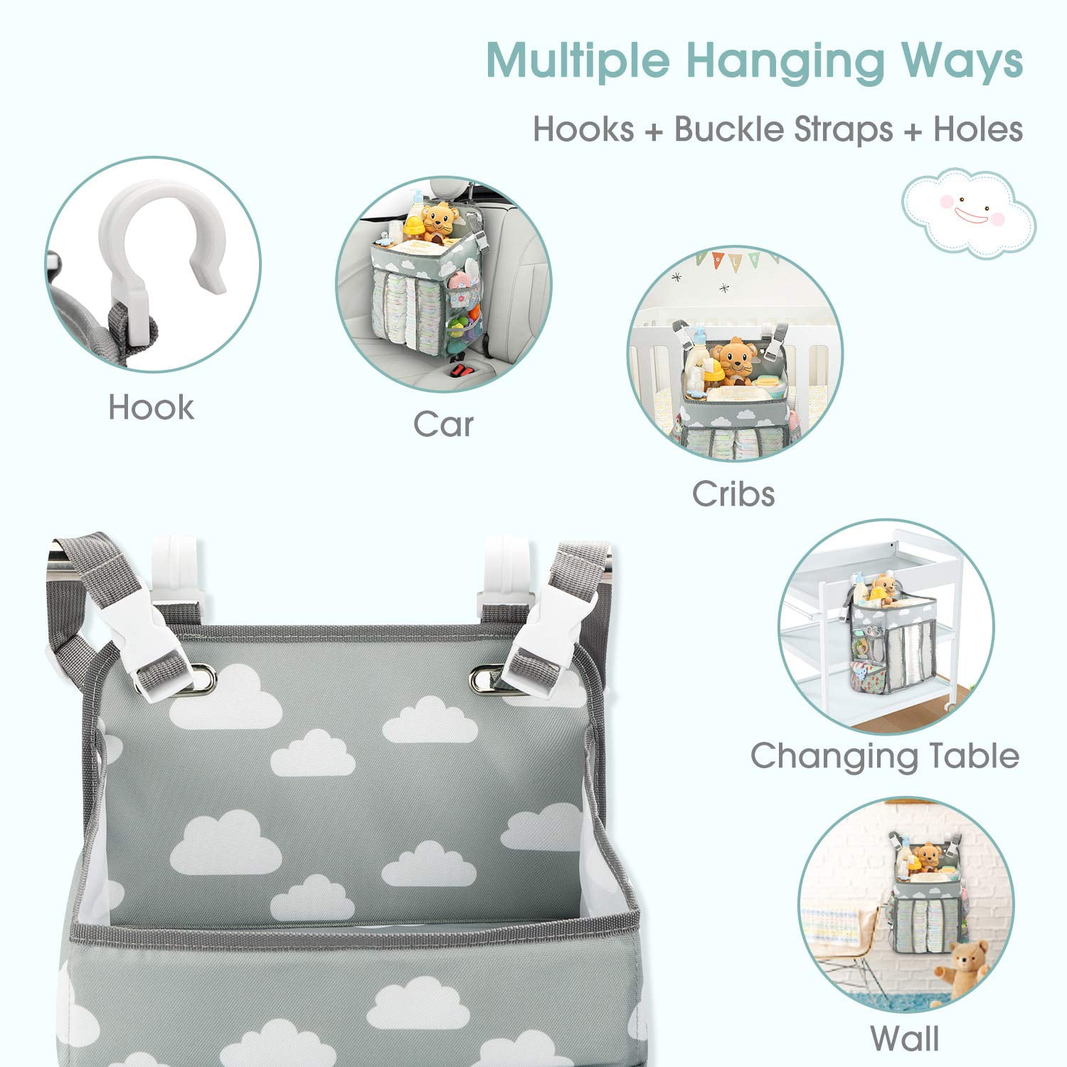 Husfou Hanging Diaper Caddy Organizer - Diaper Stacker for Changing Table,  Crib, Playard or Wall & Nursery Organization, Baby Shower Gifts for Newborn  