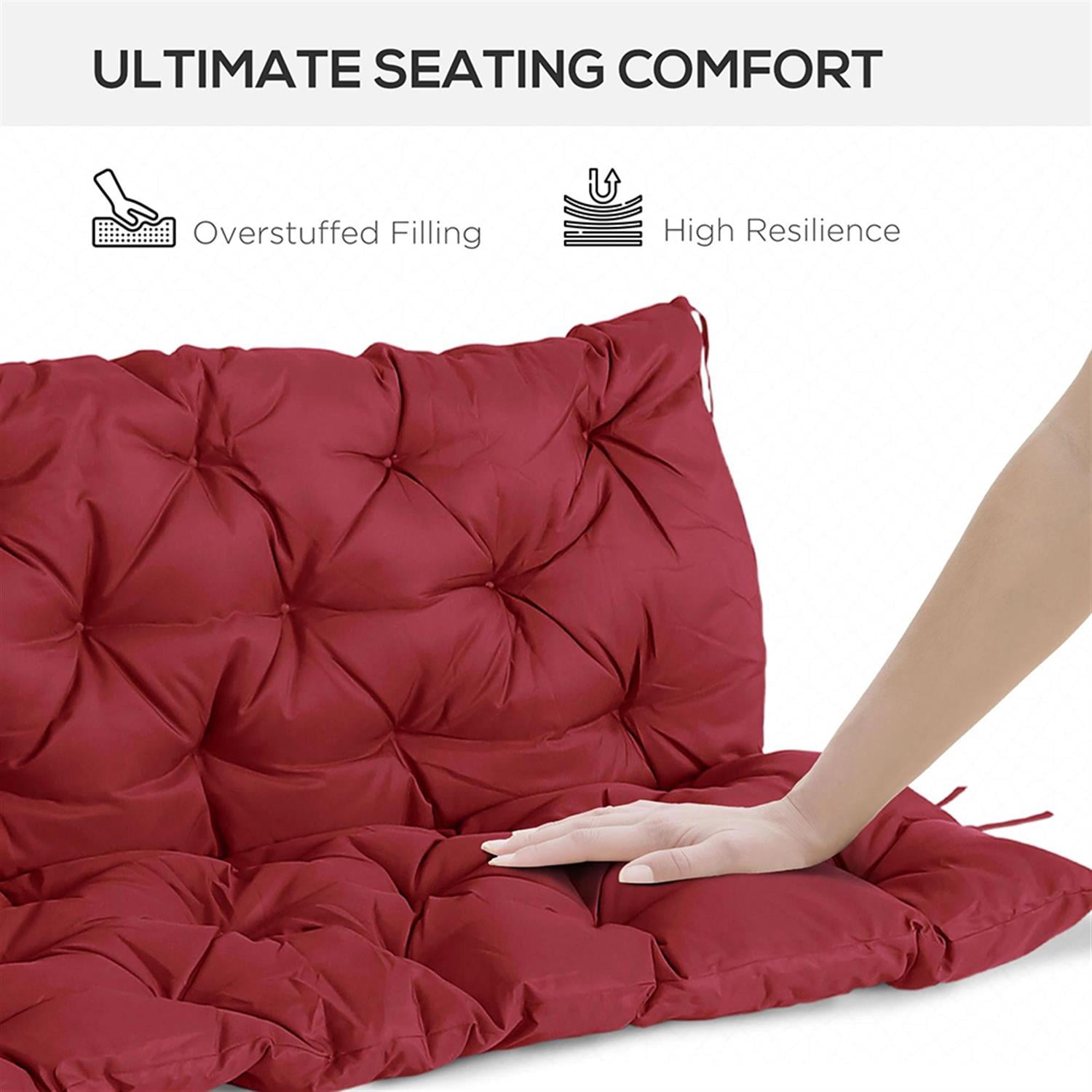 Demi Bonn 59" x 38" Tufted Bench Cushion for Outdoor Furniture, 3-Seater Outdoor Seating Cushions for Swing Chair, Patio Sofa/Couch, Red