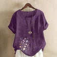 thumbnail image 2 of ZQUUVOU Women's T-Shirt Round-Neck Floral Printed Short Sleeve Button Blouse Purple (5XL), 2 of 4