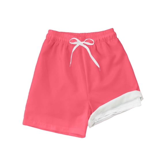 Bysome Boys Swim Trunks With Compression Liner Size 7-8 Years Solid Color Breathable Swim Shorts With Drawstring Boy Swimwear Pink