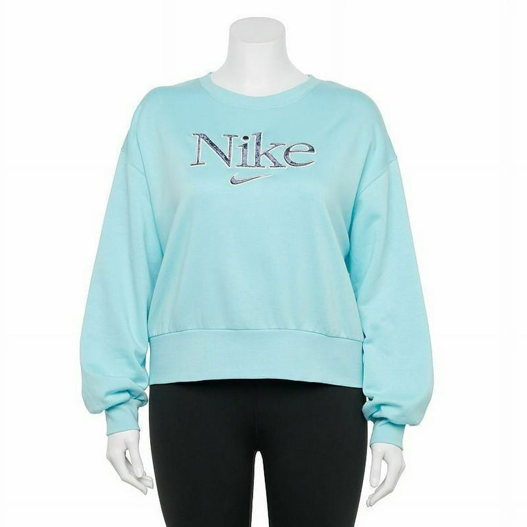 NIKE Womens Turquoise Ribbed Logo Graphic Long Sleeve Crew Neck Sweater Plus 1X
