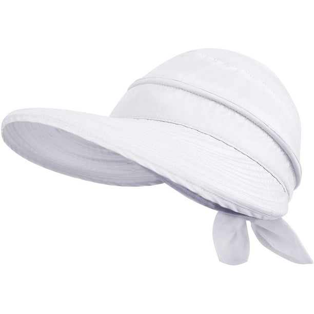 Hats for Women UPF 50+ UV Sun Protective Convertible Beach Visor Hat-White  
