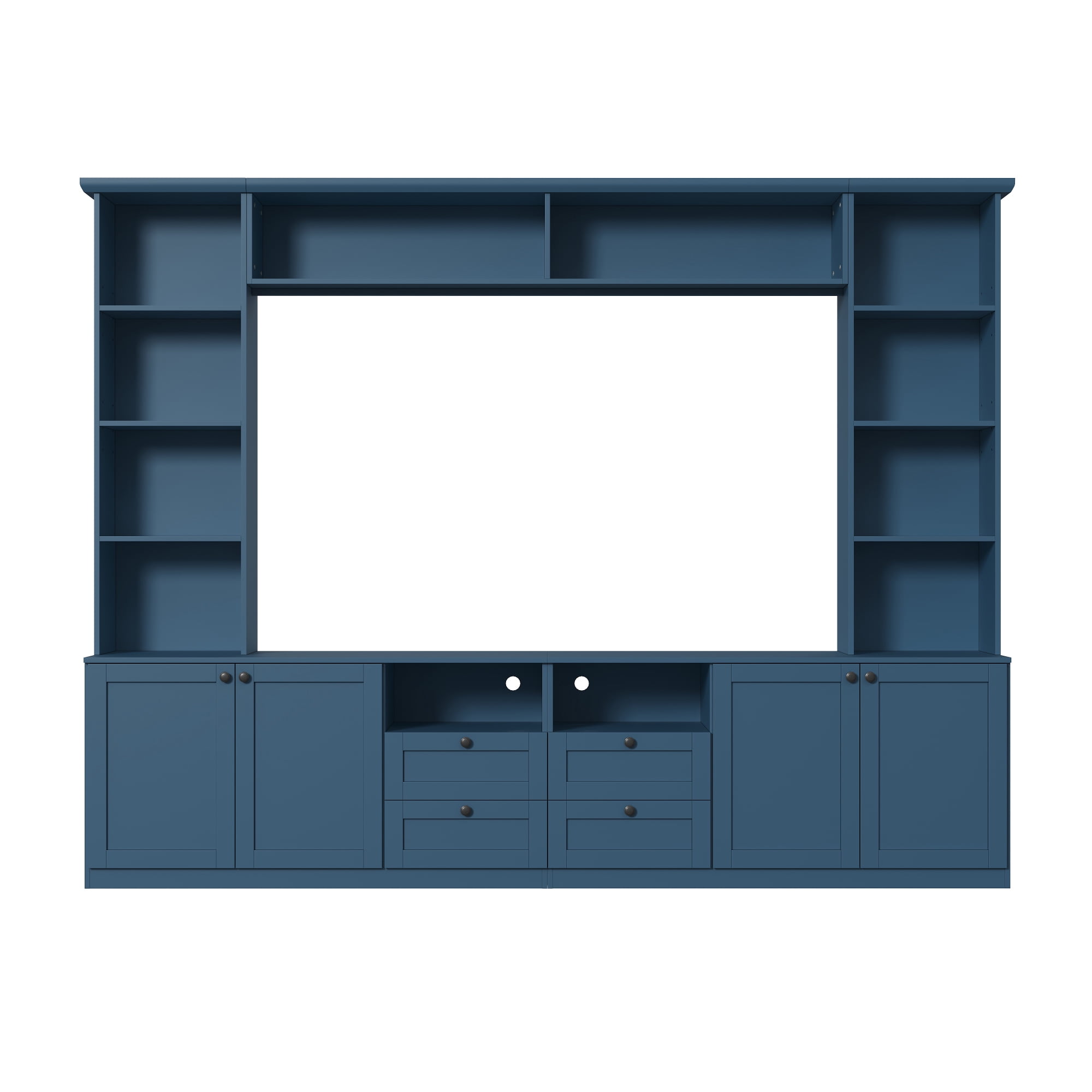 Farmhouse Entertainment Center Wall Unit with Bridge, 4 Drawers, Adjustable Shelves, Modern TV Stand for TVs Up to 70", Modern Media Console Cabinet with Storage for Living Room