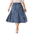thumbnail image 3 of Agnes Orinda Women's Plus Size Skirts Pleated High Waist Midi Floral Print Skirt with Pockets 1X Navy Blue, 3 of 6