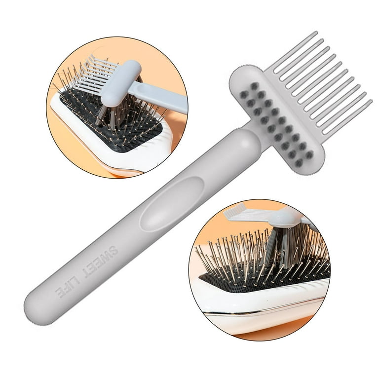 Comb Embedded Tool Hairbrush Cleaner Rake Tool Hair Cleaner Remover Edge  Brush Hair Comb Cleaning Brush for Salon Use , gray