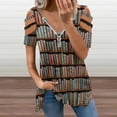 thumbnail image 2 of Library Womens Summer V Neck Zipper Top Short Sleeve T Shirt Off Shoulder Top Casual Classy Loose Shirts, 2 of 7