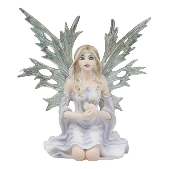 Ebros Kneeling Frost Flake Oracle Winter Fairy Holding Crystal Ball Statue 4.5"Tall Fairy Garden Faerie Fantasy Sculpture