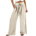 thumbnail image 4 of ZHYou No Boundaries Womens Palazzo Pants,Flowy,Wide Leg,Lightweight,Elastic Waist,Pull On,Trousers with Side Pockets,Beige,Size M, 4 of 6