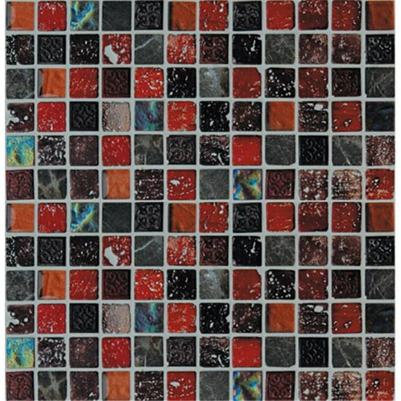 Intrend Tile 1 x 1 Pierre et Verre Carrés Rouge-Gris-Noir Mixte