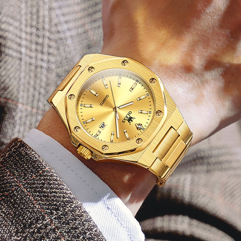 OLEVS Watch for Men Business Dress Diamond Analog Quartz Date Luxury Classic Casual Stainless Steel Waterproof Luminous Gold Mens Wrist Watches Reloj para Hombre