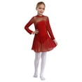 thumbnail image 3 of Hansber Figure Ice Skating Dress for Girls Rhinestone Mesh Long Sleeve Ballet Tutu Leotard Dress for Competitions Burgundy 8, 3 of 7