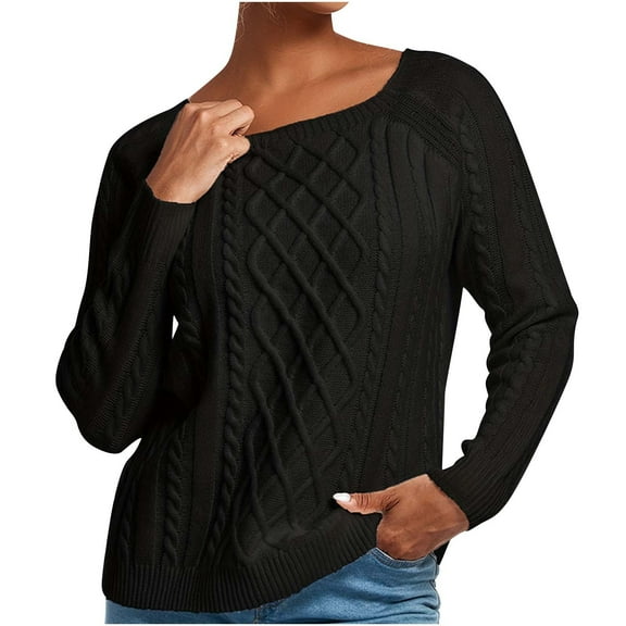 Giftesty Sweaters for Women Plus Size Women's Long Sleeved Loose Solid Color Round Neck Pullover Knitted Sweater