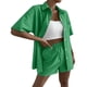 thumbnail image 1 of Puntoco Moda Mujer Verano Sólido V-Cuello Botón Casual Manga Corta Top+Pantalón Conjunto Liquidación Puntoco Puntoco-3876, 1 of 8