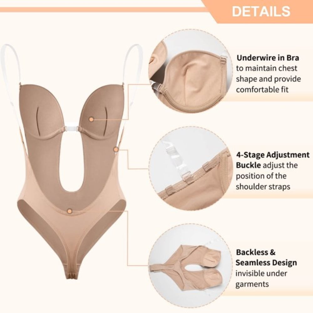 Women's Backless Shapewear U-Plunge Body Shaper Bra Bodysuit Deep V-Neck  Butt Lifter Seamless Thong for Women Tummy Control Bodice Briefs for Low  Back Evening Dress,Black,S: Buy Online at Best Price in UAE 