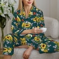 thumbnail image 6 of Fuzoiu Sunflowers Print Women's Long-Sleeved Pajama,Lounge Button Down Nightwear,Womens Notch Collar Pajama Set-Medium, 6 of 7