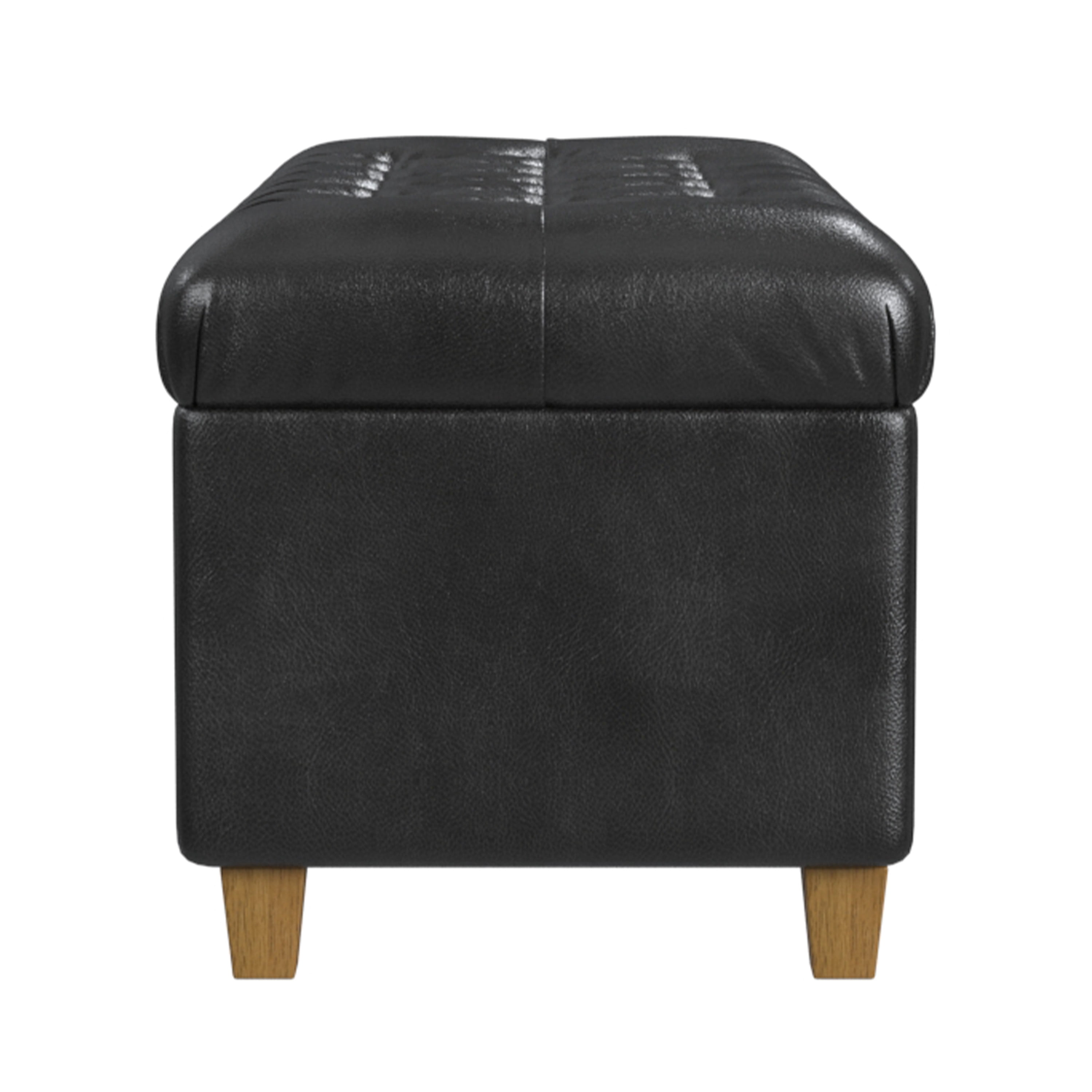 HomePop Ainsley Button Tufted Storage Bench, 40"W x 18"D x 18"H, Black Faux Leather