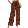 thumbnail image 1 of Chiclily Pantalones anchos para mujer con bolsillos, cintura alta, cinturón suelto, pantalones casuales fluidos, talla mediana de EE. UU. en negro,B5-Coffee Leopard,M, 1 of 7