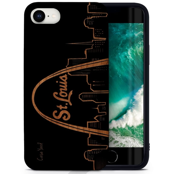 Case Yard Wooden Case for iPhone-SE Soft TPU Silicone cover Slim Fit Shockproof Wood Protective Phone Cover for Girls Boys Men and Women Supports Wireless Charging St. Louis Skyline Design