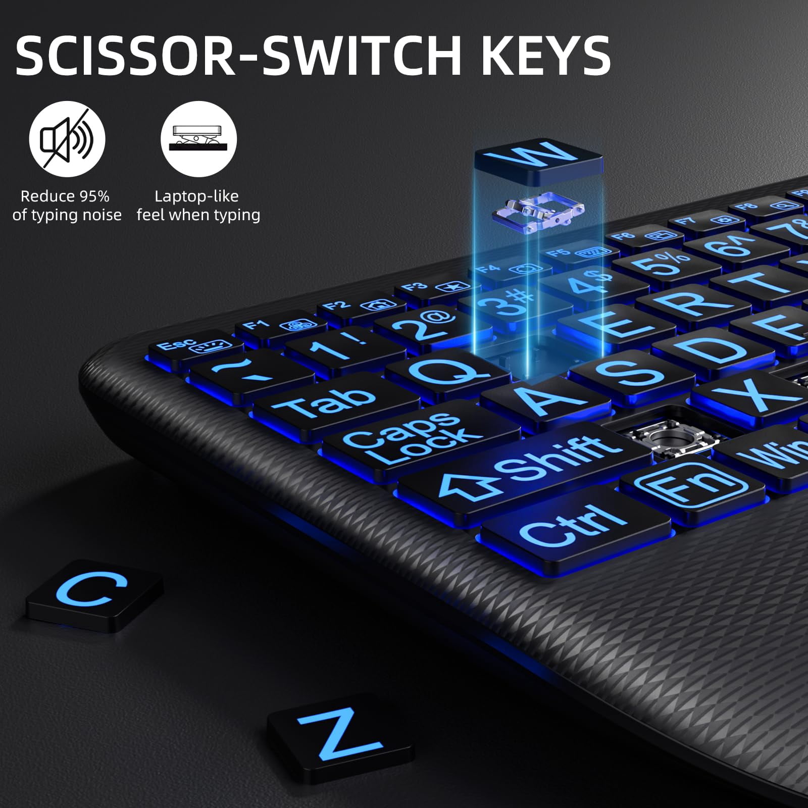 GEAK Large Print Wireless Keyboard, Full-Size Ergonomic Keyboard with Wrist Rest for Computer Keyboards, Rechargeable Silent Keyboard Gaming with 7-Color Backlit Light up Keys for Laptop Mac Windows