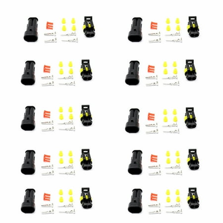 Waterproof Housing Kit - Car Waterproof Electrical Connector 10 Kit 2 Pin Supersealed Housing Series Terminal Sockets Male Female Quick Locking