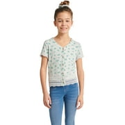 Justice Girls Lace Trimmed Button Front T-Shirt, Sizes XS-XLP