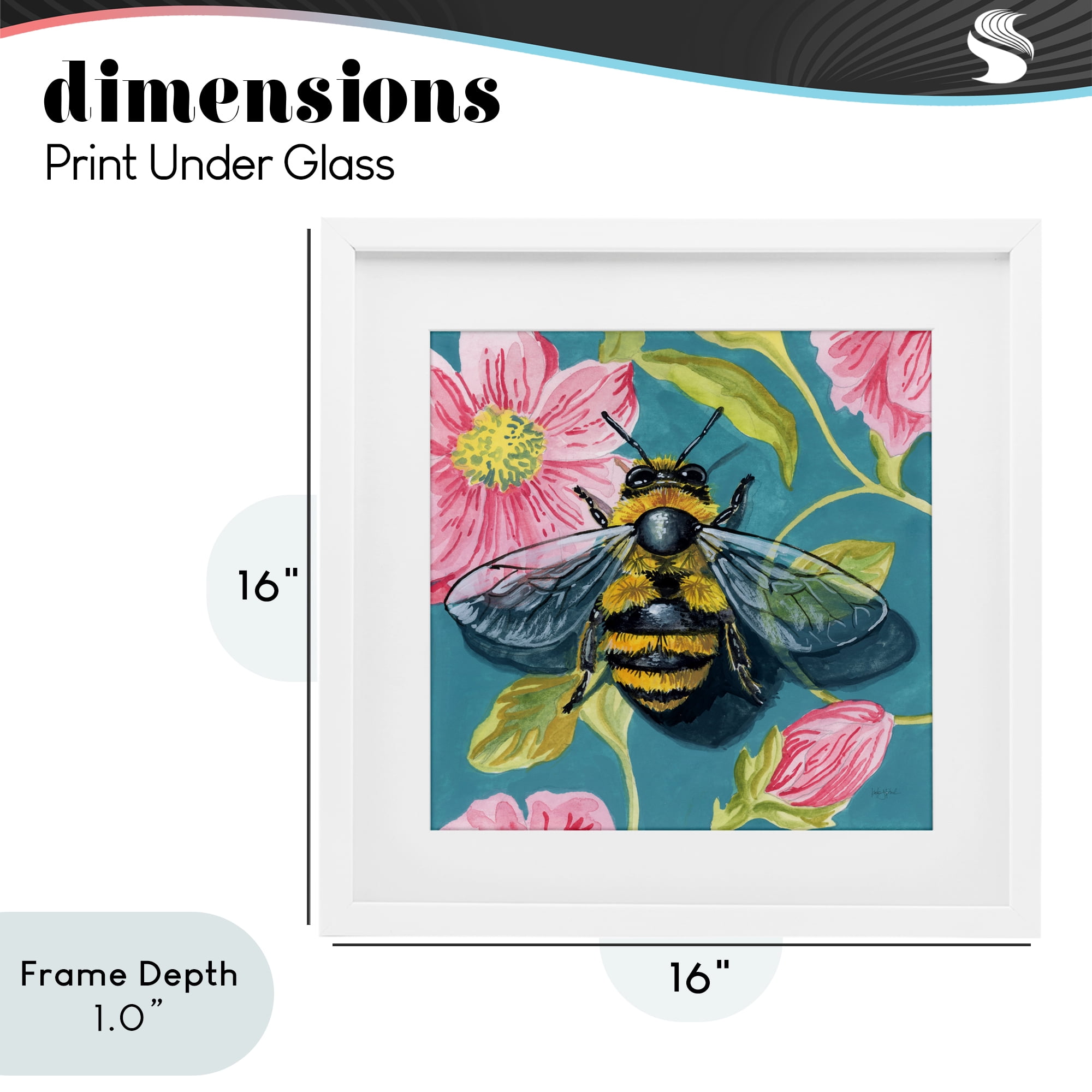 Stupell Industries Fuzzy Bee On Floral Pattern White Framed Print Under Glass, design by Kate Jarvik Birch