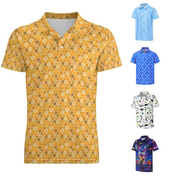 Gunia Teen Boys Golf Shirts Lightweight 3D Graphic Tee With Print Tops Soft Breathable Kids Shirt Boys T-Shirts Yellow 13-14 Years