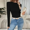 thumbnail image 4 of cfhntfmh Long Sleeve Shirts for Women Fall Trendy Ribbed Knit Sweater Slim Fitted Casual Basic Tee Tops Womens Crew Neck Clothes（Black,X-Large), 4 of 6