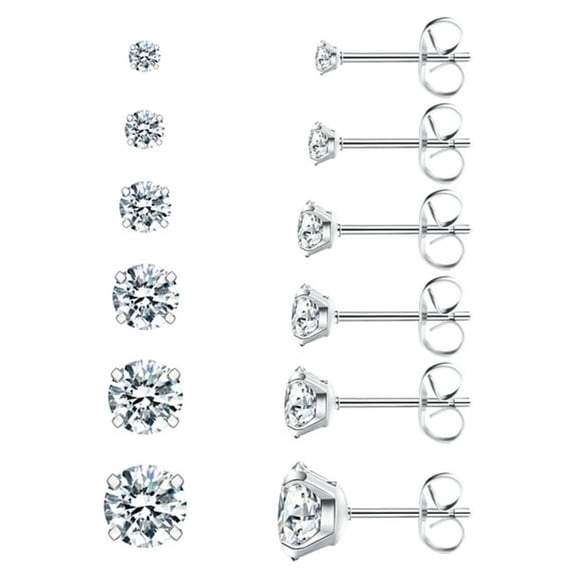 DESIGNICE 6 Pairs Stud Earrings Hypoallergenic Surgical Steel Cubic Zirconia Earrings