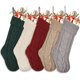 thumbnail image 1 of wonima02 5 Pack Christmas Stockings, 18 Inches Large Christmas Stocking, Cable Knitted Xmas Stocking, Hanging Stocking Decorations for Holiday Christmas Party Family Decor (Red White Green Linen) B3, 1 of 1