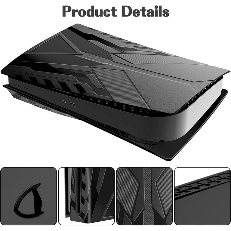 Heystop PS5 Faceplate Cover Case Skin for PS5 Console, PS5 Black Side Plates Shell for PlayStation 5 Disc Edition, Replacement Plate for PS5
