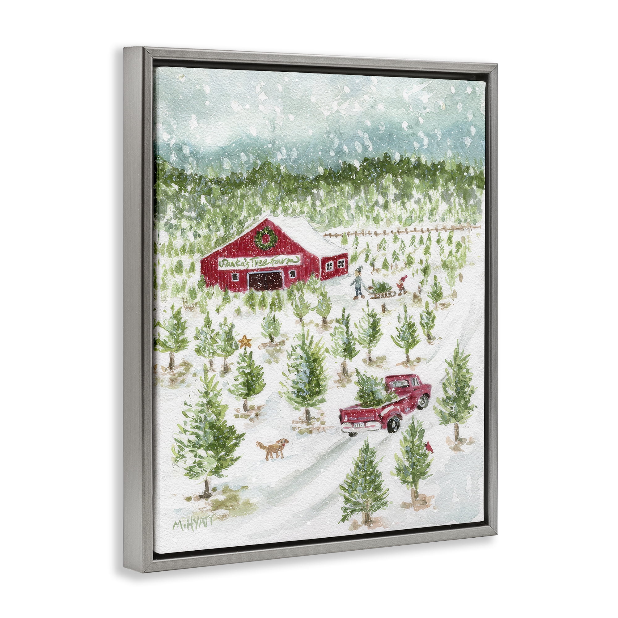 Stupell Industries Christmas Tree Farm Holiday Painting Gray Floater Framed Canvas Art Prints Wall Art, 25 x 31