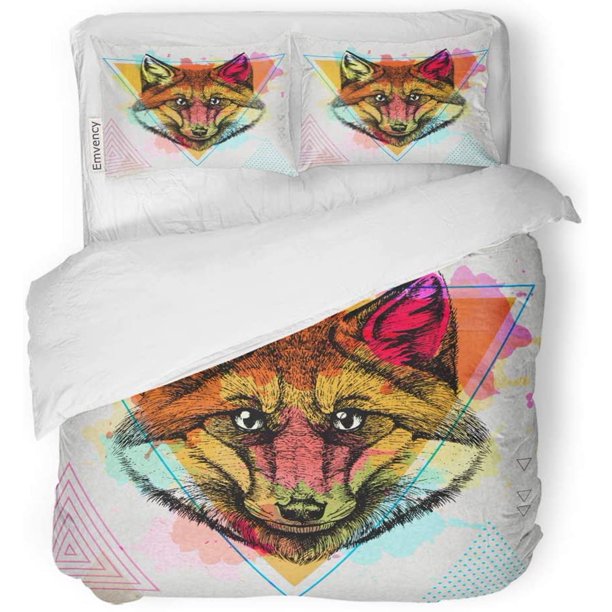 RYLABLUE 3 Piece Bedding Set Blot Hipster Fox on Artistic Polygon