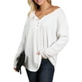 thumbnail image 2 of Doublju Women's Button Placket Long Sleeve Waffle Henley Top (S-3X), 2 of 4
