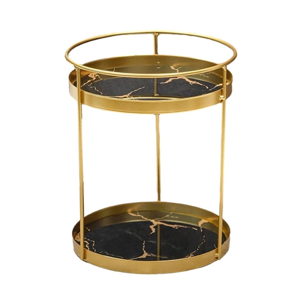 Estante de baño Organizador de cosméticos Soporte redondo para maquillaje de baño Organizador de tocador Capas dobles negras