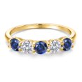 thumbnail image 3 of Gem Stone King 18K Yellow Gold Plated Silver Blue Created Sapphire and E - F Lab Grown Diamond Wedding-Bands Ring for Women | 1.29 Cttw | Round 4MM | Gemstone September Birthstone | Size 5, 3 of 6