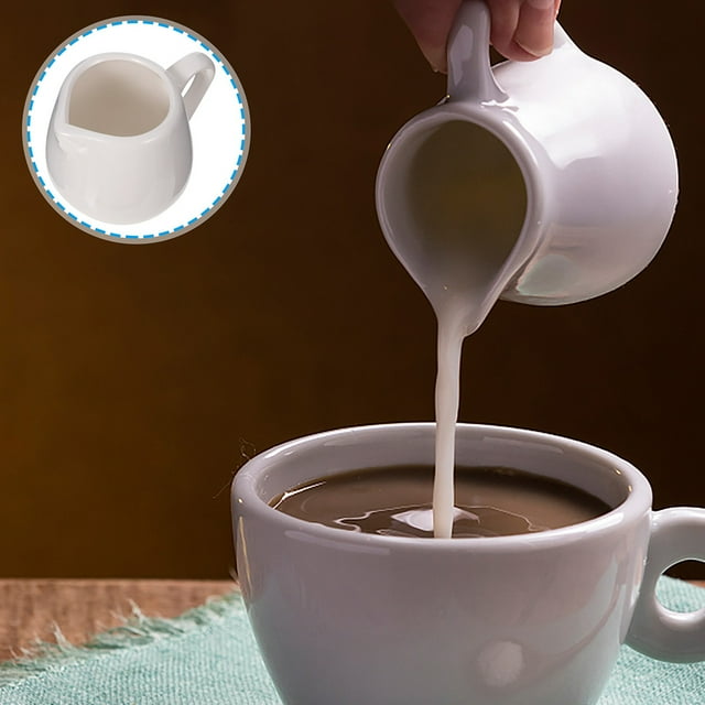 SHOWERORO Ceramic Sauce Jugs White Mini Milk Jug for Home Use DripFree Spout Handle 4 Pcs Kitchen Creamer Storage Container