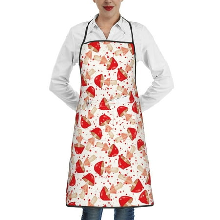 

Pofeuu Cute Mushroom Print Aprons with Pockets Cute Aprons for Kitchen Cooking Server Barber Chef Apron