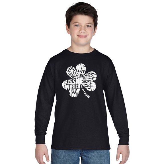LA Pop Art Boy's Word Art Long Sleeve - KISS ME I'M IRISH